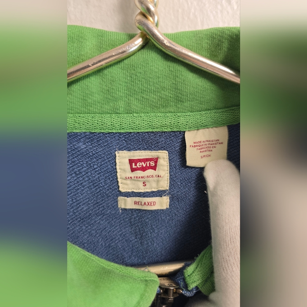 Levi’s Relaxed Quarter Zip Sweatshirt Colorblock Blue Green Size S - Picture 4 of 9